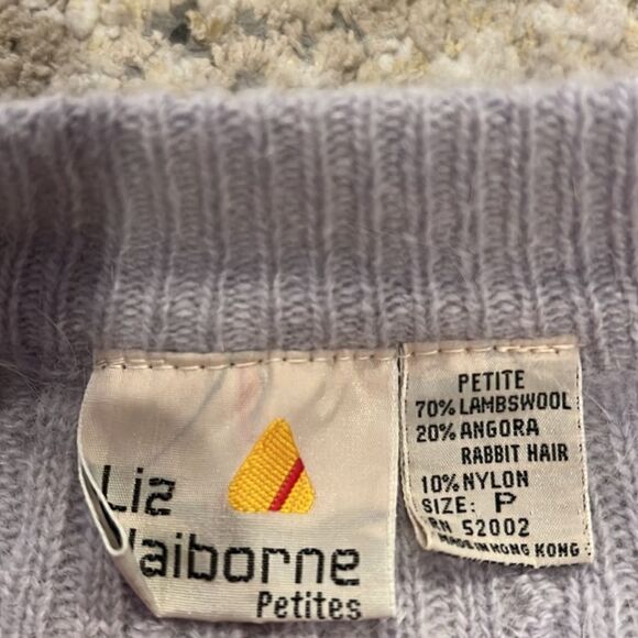 VTG Liz Claiborne open front 2 pocket cardigan Lambswool Angora sweater size L P - Picture 4 of 8